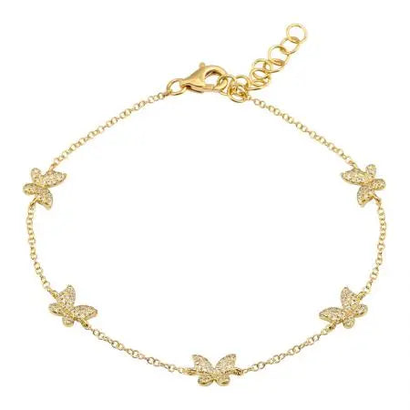 14K YELLOW GOLD 5 BUTTERFLIES DIAMOND BRACELET Angelica Jewellers