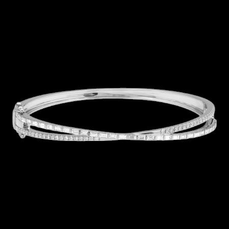 14K GOLD BAGUETTE AND ROUND DIAMONDS BANGLE
