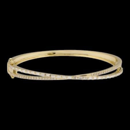 14K GOLD BAGUETTE AND ROUND DIAMONDS BANGLE