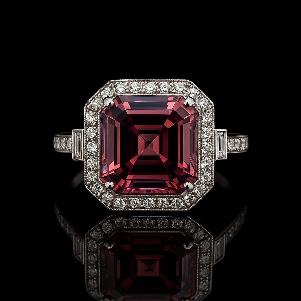 18KT WHITE GOLD ENGAGEMENT RING SET WITH A PINK RADIANT CUT TOURMALINE AND DIAMONDS (Copy)