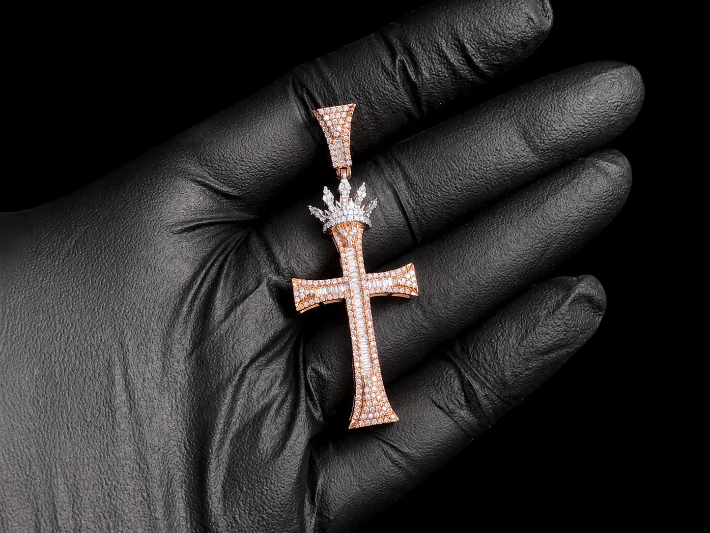 10K Rose Gold Diamond Crown Cross Pendant Angelica Jewellers