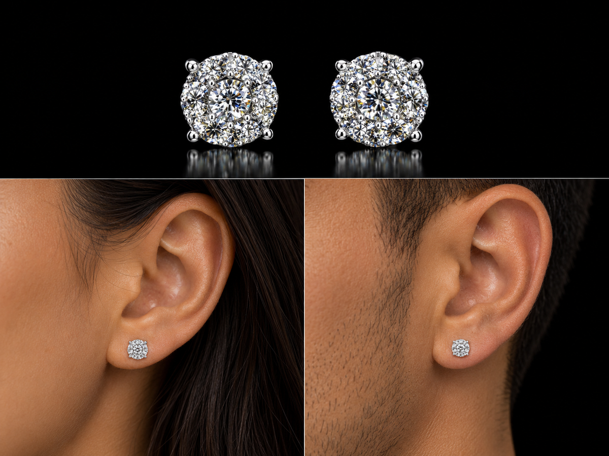 14K Gold 0.46 CT Natural Diamond Cluster Stud Earrings – 6mm – Angelica Jewellers