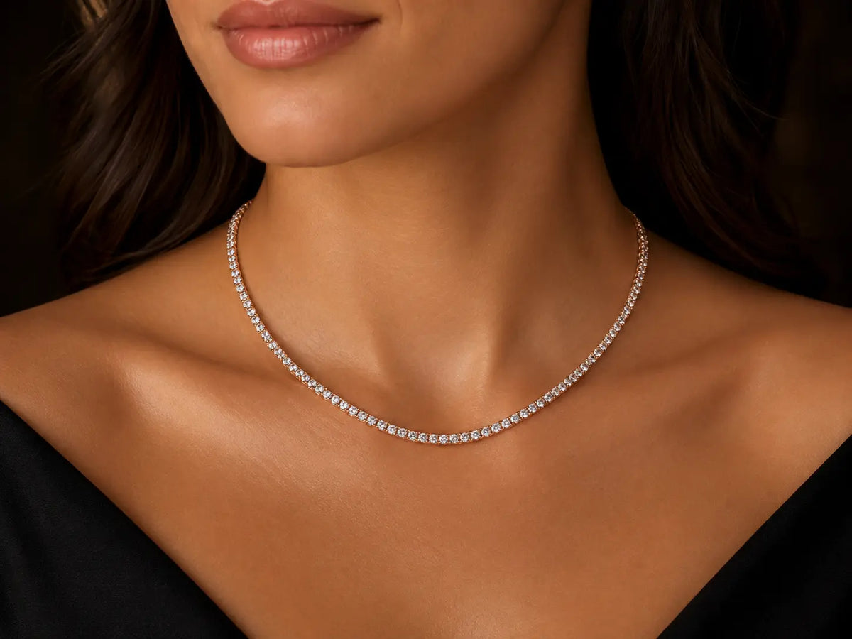14K Rose Gold 12.90ct Diamond Tennis Necklace Angelica Jewellers