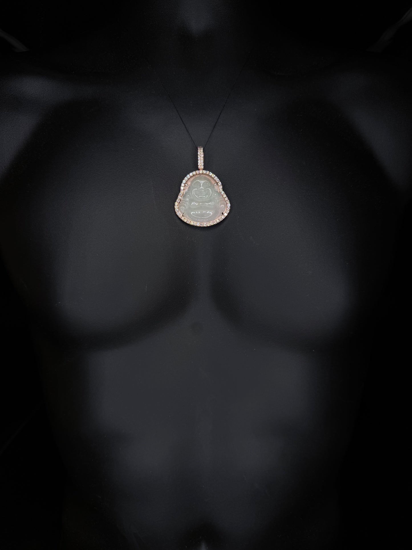 10K ROSE GOLD DIAMOND & JADE BUDDHA PENDANT