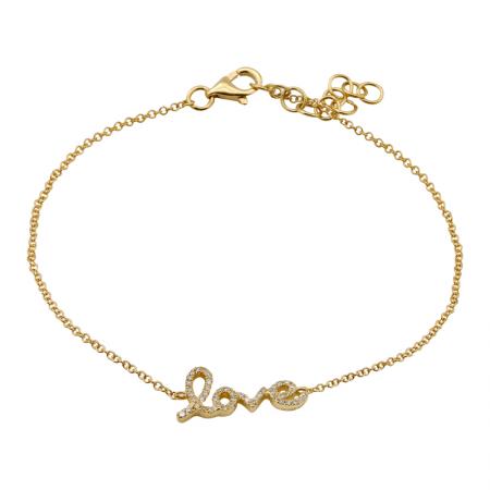 PULSERA DE DIAMANTES Y AMOR EN ORO AMARILLO DE 14 K