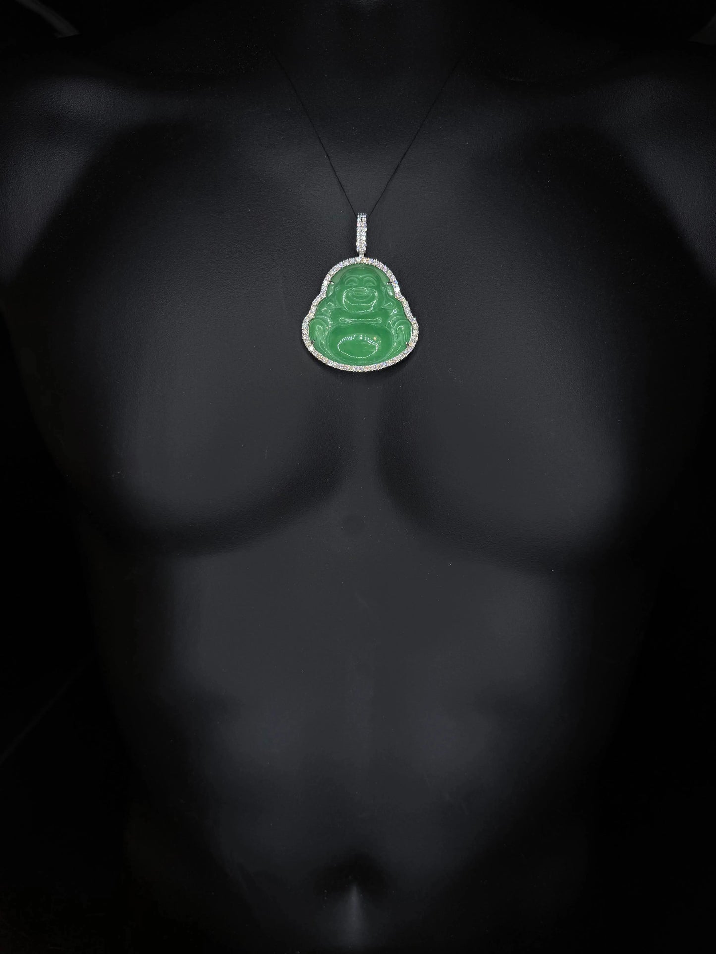 10K WHITE GOLD DIAMOND & JADE BUDDHA PENDANT Angelica Jewellers