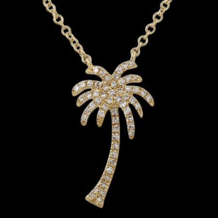 14K YELLOW GOLD DIAMOND PALM TREE NECKLACE
