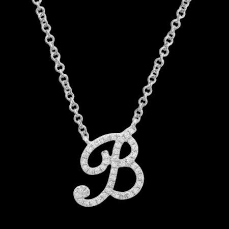 14K GOLD DIAMOND B INITIAL SCRIPT NECKLACE