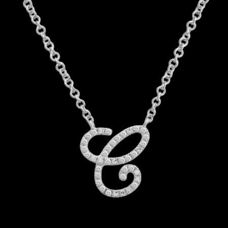 14K GOLD DIAMOND C INITIAL SCRIPT NECKLACE