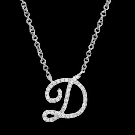 14K GOLD DIAMOND D INITIAL SCRIPT NECKLACE