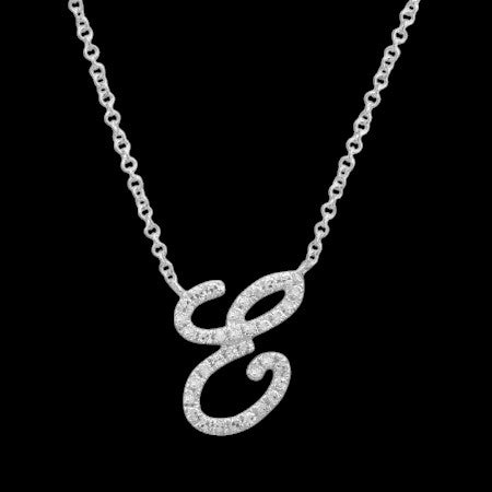 14K GOLD DIAMOND E INITIAL SCRIPT NECKLACE