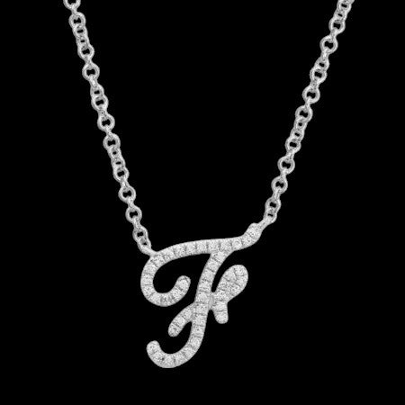 14K GOLD DIAMOND F INITIAL SCRIPT NECKLACE