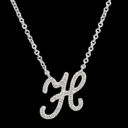 14K GOLD DIAMOND H INITIAL SCRIPT NECKLACE