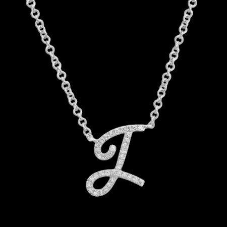14K GOLD DIAMOND I INITIAL SCRIPT NECKLACE