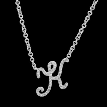 14K GOLD DIAMOND K INITIAL SCRIPT NECKLACE