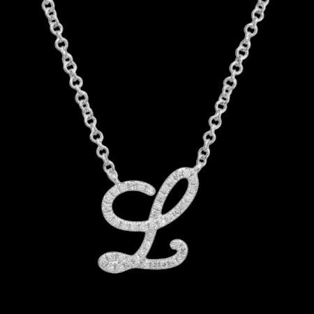 14K GOLD DIAMOND L INITIAL SCRIPT NECKLACE