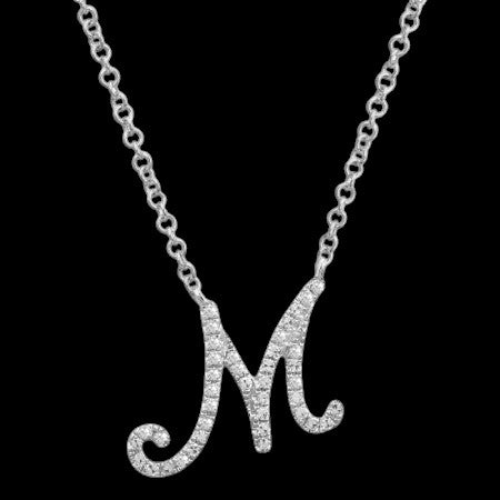 14K GOLD DIAMOND M INITIAL SCRIPT NECKLACE