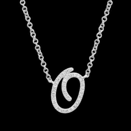 14K GOLD DIAMOND O INITIAL SCRIPT NECKLACE