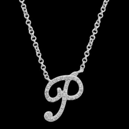 14K GOLD DIAMOND P INITIAL SCRIPT NECKLACE