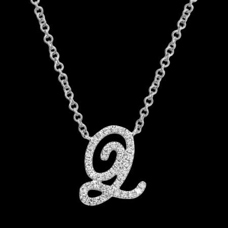 14K GOLD DIAMOND Q INITIAL SCRIPT NECKLACE