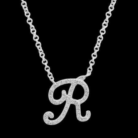 14K GOLD DIAMOND R INITIAL SCRIPT NECKLACE