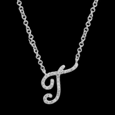 14K GOLD DIAMOND T INITIAL SCRIPT NECKLACE