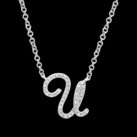 14K GOLD DIAMOND U INITIAL SCRIPT NECKLACE