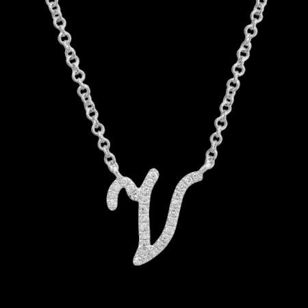 14K GOLD DIAMOND V INITIAL SCRIPT NECKLACE
