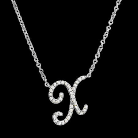 14K GOLD DIAMOND X INITIAL SCRIPT NECKLACE