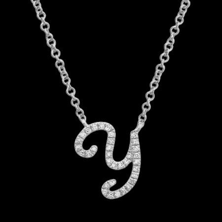 14K GOLD DIAMOND Y INITIAL SCRIPT NECKLACE