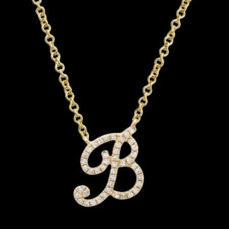 14K GOLD DIAMOND B INITIAL SCRIPT NECKLACE