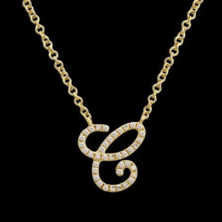 14K GOLD DIAMOND C INITIAL SCRIPT NECKLACE