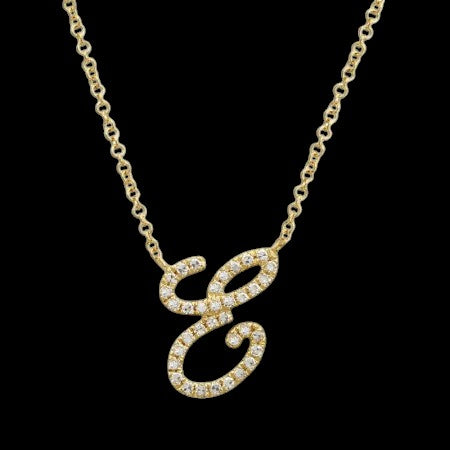 14K GOLD DIAMOND E INITIAL SCRIPT NECKLACE