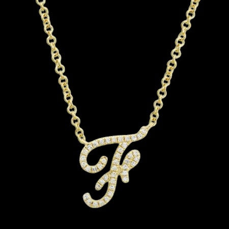 14K GOLD DIAMOND F INITIAL SCRIPT NECKLACE