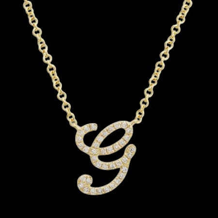 14K GOLD DIAMOND G INITIAL SCRIPT NECKLACE