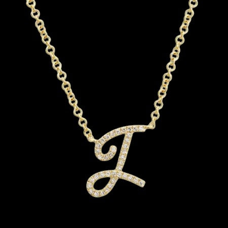 14K GOLD DIAMOND I INITIAL SCRIPT NECKLACE