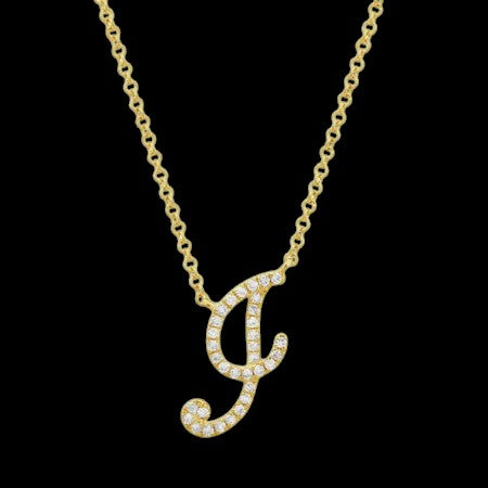 14K GOLD DIAMOND J INITIAL SCRIPT NECKLACE