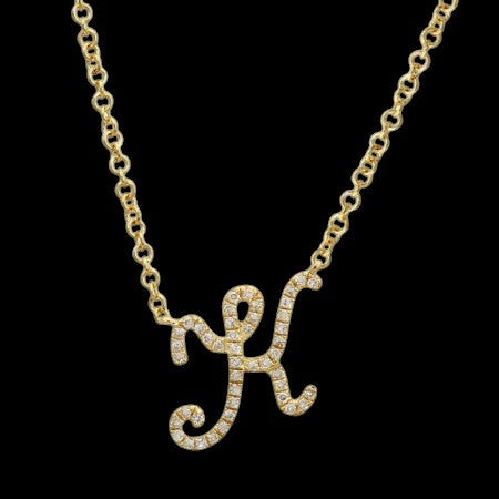14K GOLD DIAMOND K INITIAL SCRIPT NECKLACE