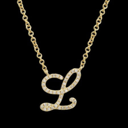 14K GOLD DIAMOND L INITIAL SCRIPT NECKLACE