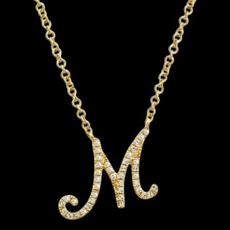 14K GOLD DIAMOND M INITIAL SCRIPT NECKLACE