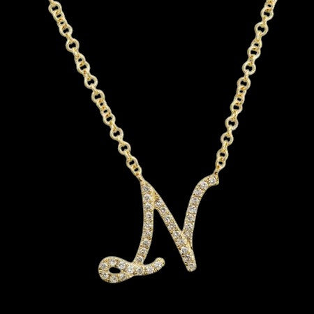 14K GOLD DIAMOND N INITIAL SCRIPT NECKLACE