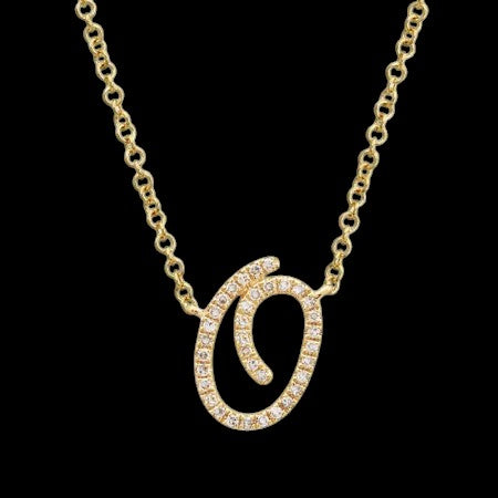 14K GOLD DIAMOND O INITIAL SCRIPT NECKLACE