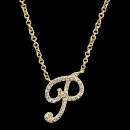 14K GOLD DIAMOND P INITIAL SCRIPT NECKLACE