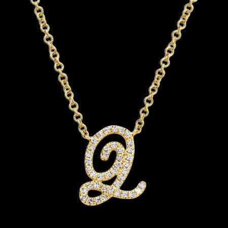 14K GOLD DIAMOND Q INITIAL SCRIPT NECKLACE