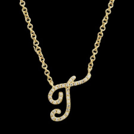 14K GOLD DIAMOND T INITIAL SCRIPT NECKLACE