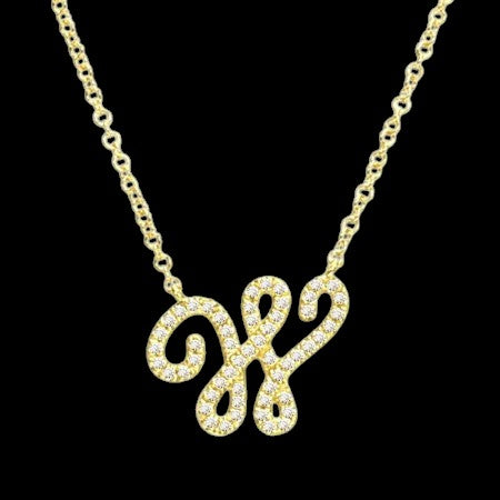 14K GOLD DIAMOND W INITIAL SCRIPT NECKLACE