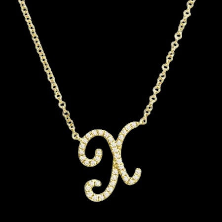14K GOLD DIAMOND X INITIAL SCRIPT NECKLACE