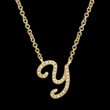 14K GOLD DIAMOND Y INITIAL SCRIPT NECKLACE