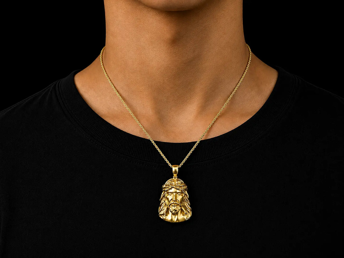 10K Yellow Gold Jesus Head Pendant Angelica Jewellers