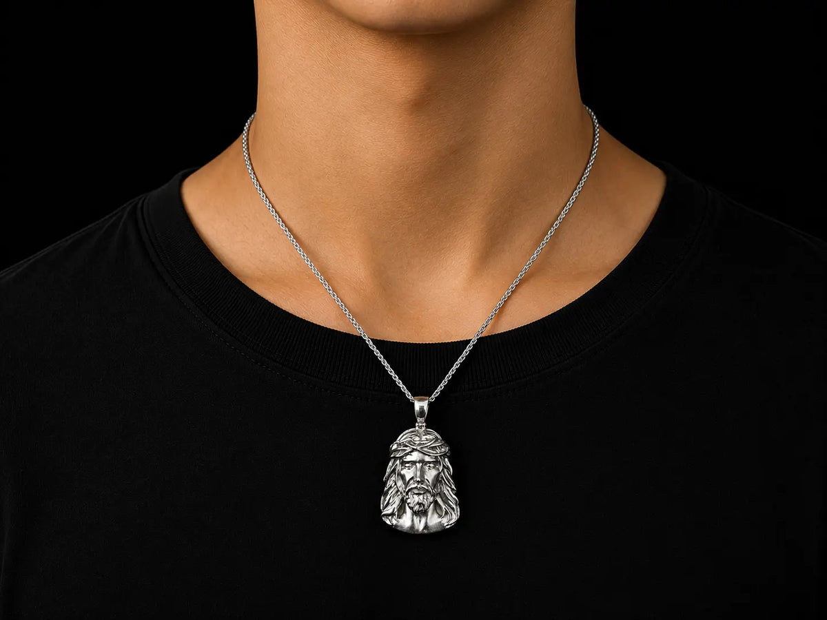 10K White Gold Jesus Head Pendant Angelica Jewellers